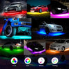 A collection of cars featuring dynamic RGB underglow LED strip lights, demonstrating various color effects and timing.