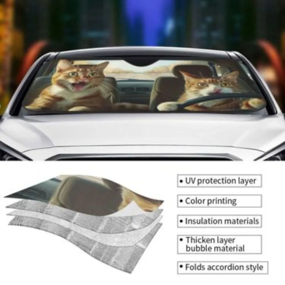 Foldable car windshield sun shade with color printing and insulation materials