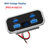 A black voltage display device with three blue LED indicators labeled PD3.0, QC3.0, and a digital display showing 12.0 volts.