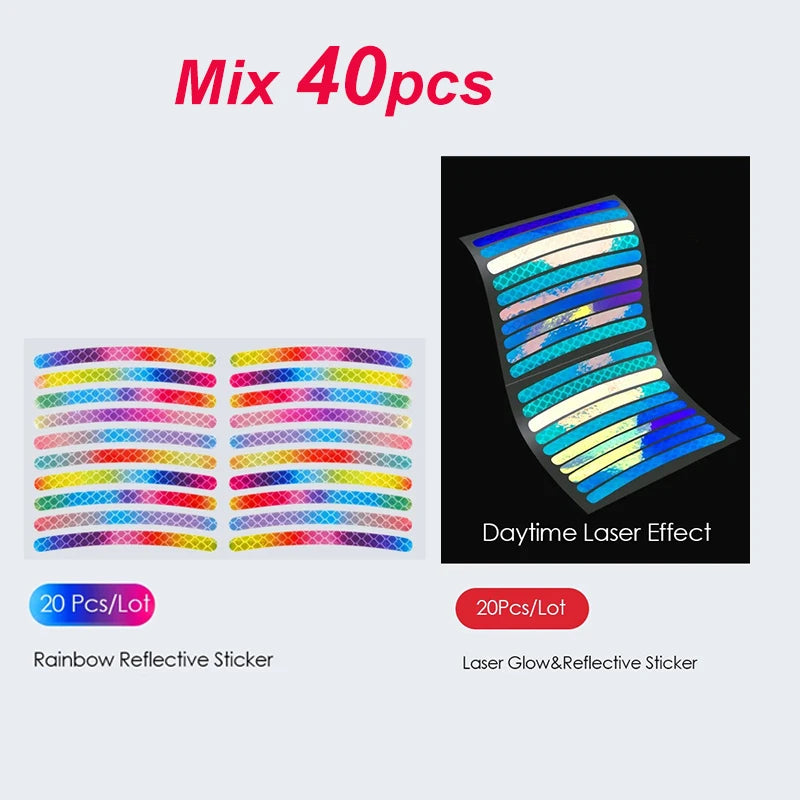 Mix of 40 multi-color reflective stickers, including Rainbow Reflective Stickers and Laser Glow&Reflective Stickers.