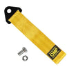 Yellow heavy-duty bumper tow hook with a rope for vehicle recovery