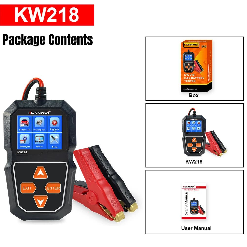صندوق ومكونات لجهاز اختبار البطاريات الاحترافي KW218 للمركبات.
