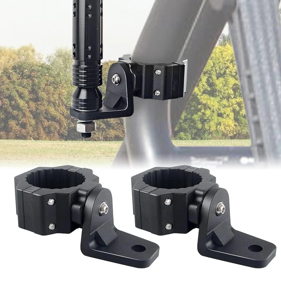 Black mounting bracket and light whip assembly for off-road vehicles