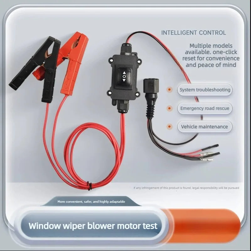 A tool for testing the window wiper blower motor, featuring various electrical connectors and a housing.