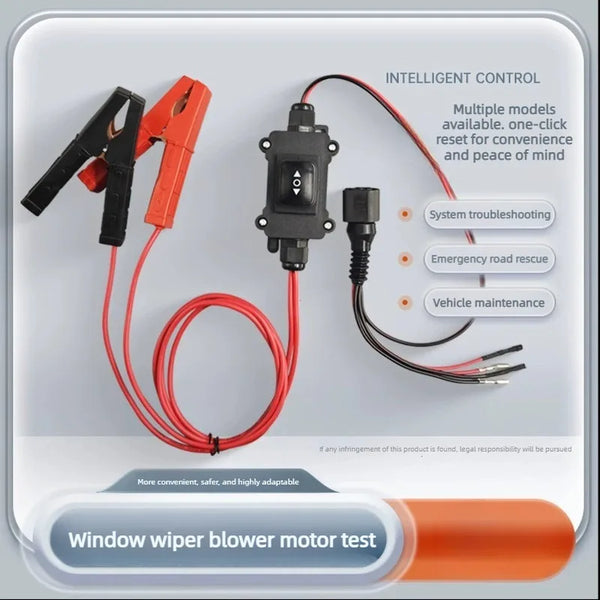 A tool for testing the window wiper blower motor, featuring various electrical connectors and a housing.