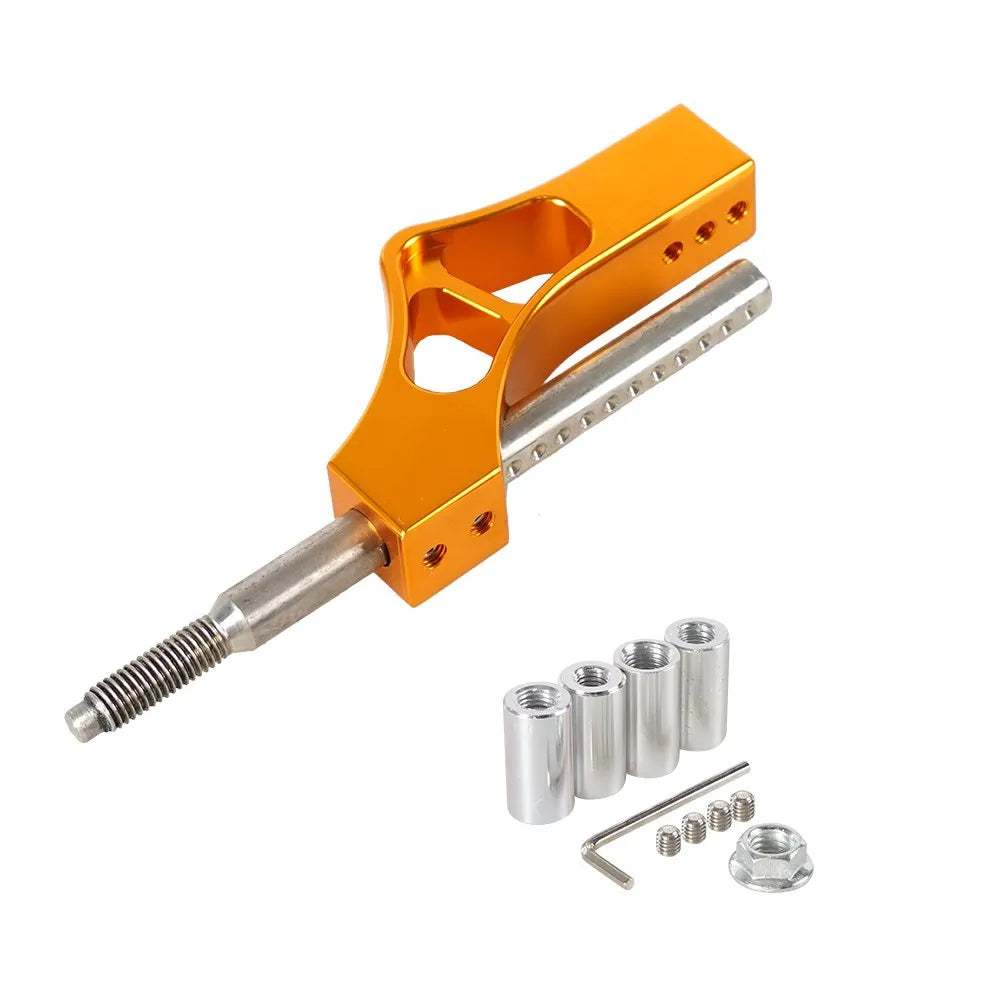 Orange adjustable car gear shifter extension kit with a metal shaft and various components