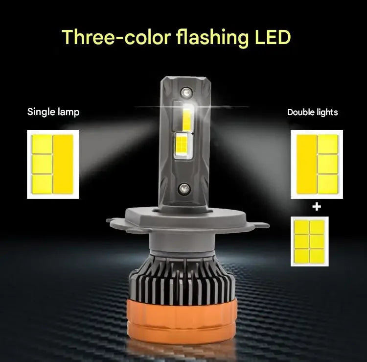Un ensemble de lampe LED clignotante à trois couleurs avec une tête et une base cylindriques, montrée avec des configurations