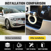 Installation comparison showing a car trailer hook decal before and after installation