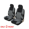 Two black car seat covers with gray patterned fabric shown from the back.