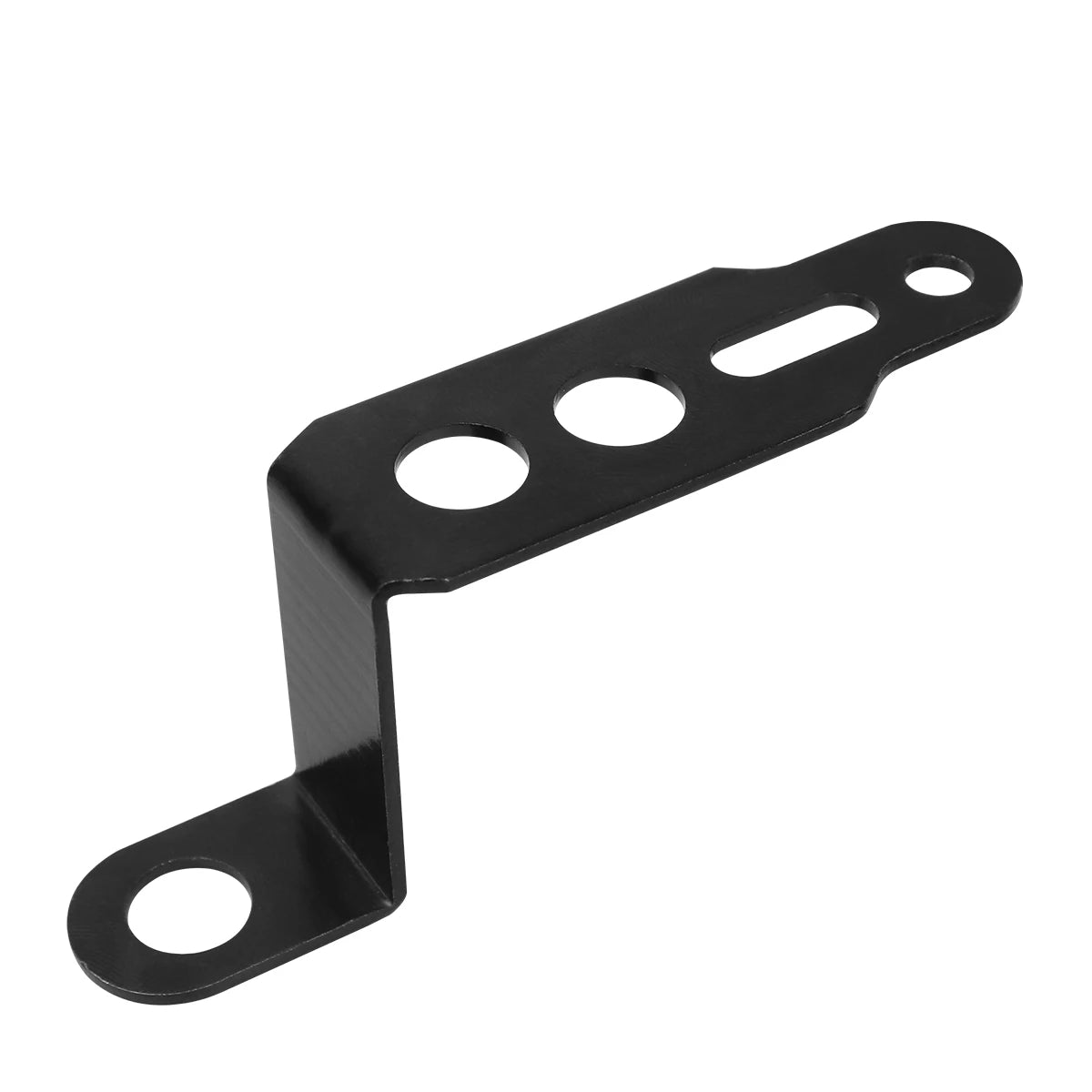Black motorcycle rearview mirror extension bracket with multiple mounting holes.