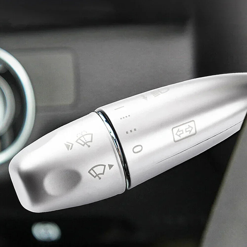 Silver replacement wiper shift lever covers for a Mercedes S-Class vehicle.