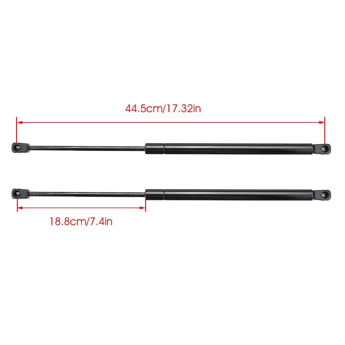 Soportes de barra estabilizadora negra delanteros y traseros para Jeep Liberty, mostrando dimensiones de 44.5cm y 18.8cm.