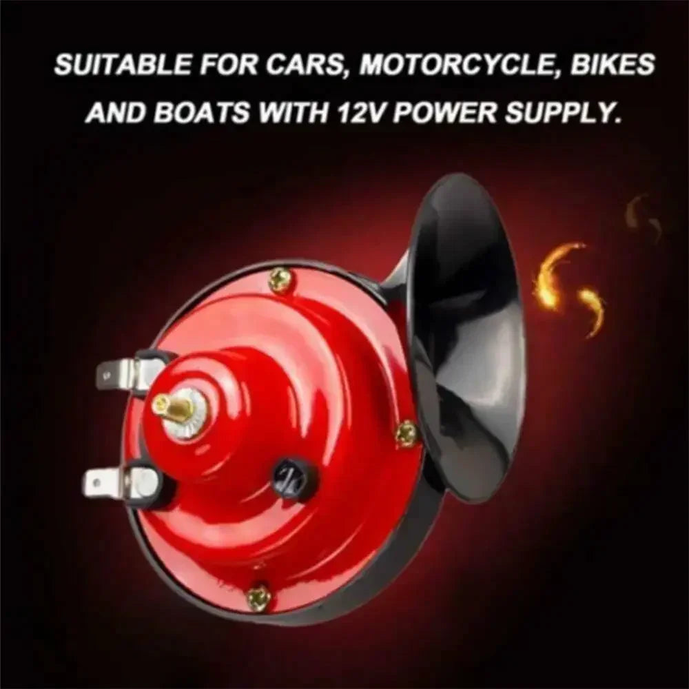 A red and black dual air horn kit with a large horn component shown against a dark background.