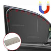 Magnetic car window sunshade with a privacy tint and heat blocking feature installed on a vehicle.