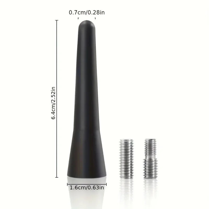 A black universal car radio antenna mount with a threaded base.