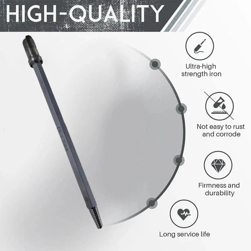 A black car spark plug extractor tool with various quality features listed.