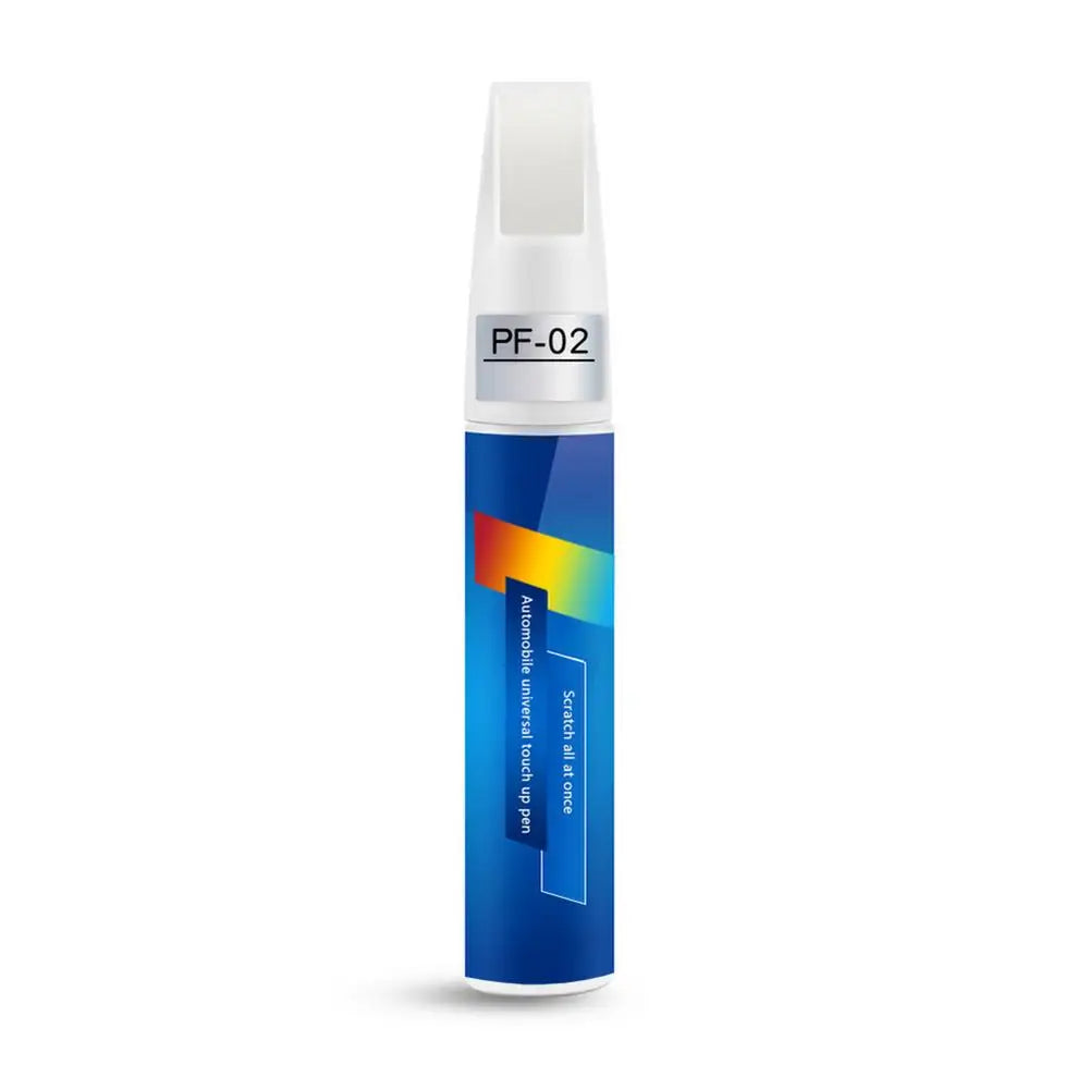A white and blue car touch-up paint pen with a brush and pen tips.