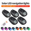 Acht bunte Solar-LED-Navigationslichter in einem Zweierpack mit Fernbedienung und zusätzlichem Stroboslicht