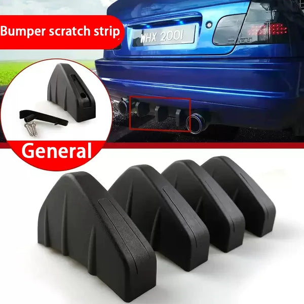 Black bumper scratch strip and spoiler lip kit for a blue car bumper