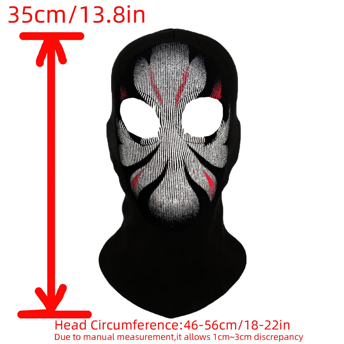 Mascarilla balaclava negra completa con patrón tribal blanco y rojo