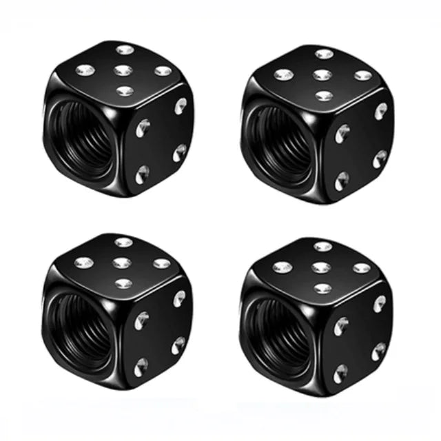 A set of four black hex aluminum alloy tire valve caps shown from above.