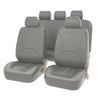 A set of gray universal PU leather car seat covers for a vehicle.