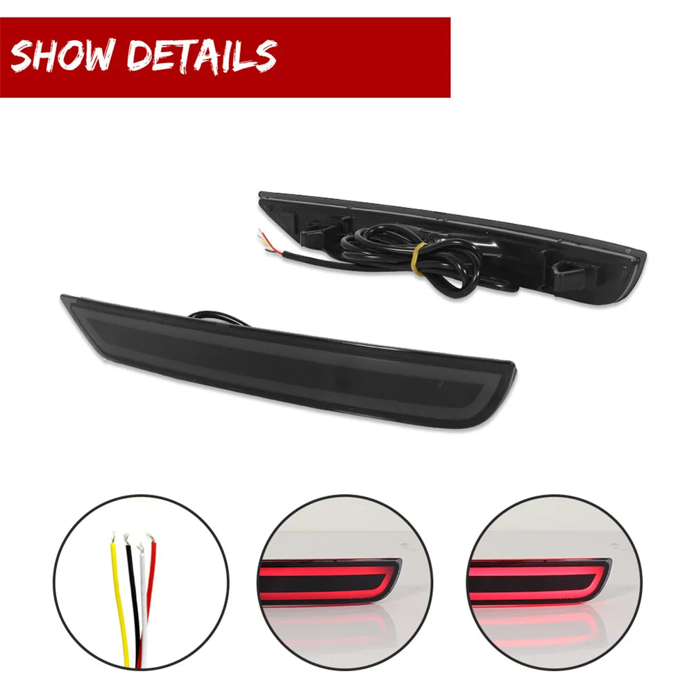 A set of black LED rear bumper reflector lights for a Subaru Forester, shown in various views.