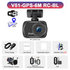 A black 4K dash camera with a lens, power charger, user manual, electrostatic sticker, and GPS components.
