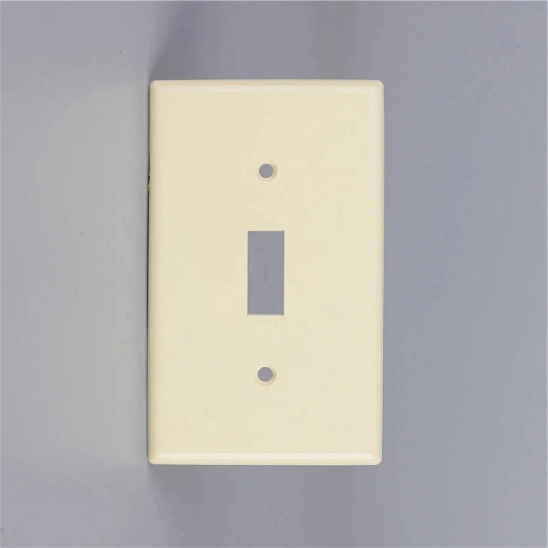 A rectangular, off-white electrical light switch cover plate with two circular openings.