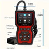 A red and black professional OBD2 diagnostic scanner with a color screen and various buttons.