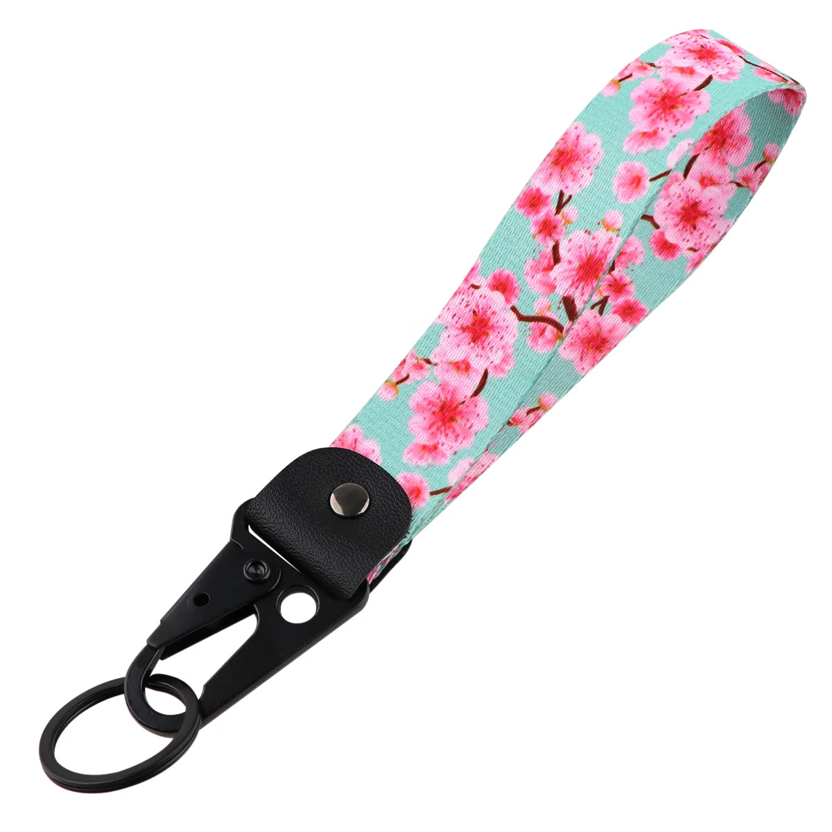 Pink cherry blossom patterned double-sided phone wrist strap lanyard