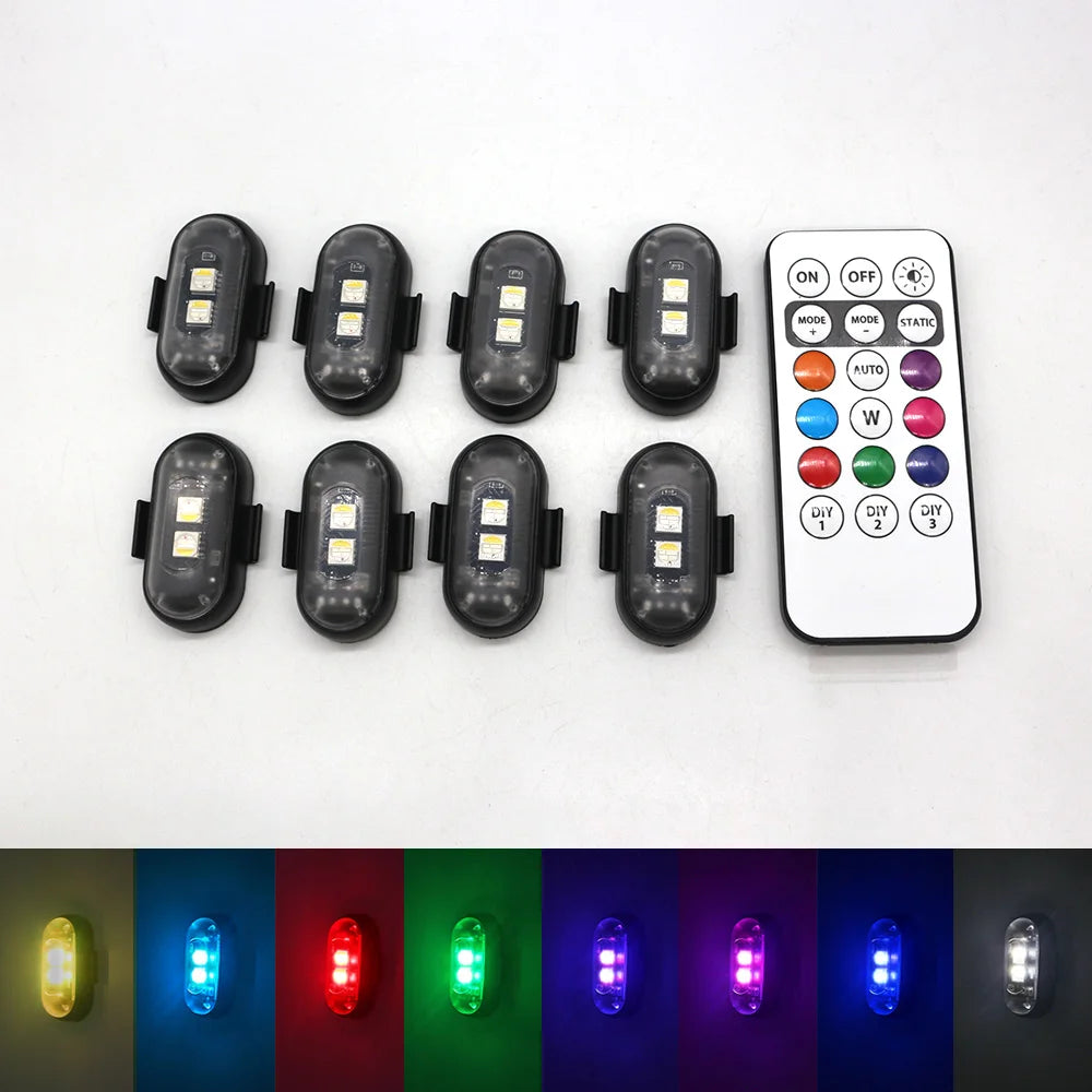 Un jeu de dix lumières LED rechargeables sans fil multifonction pour voiture et un panneau de commande