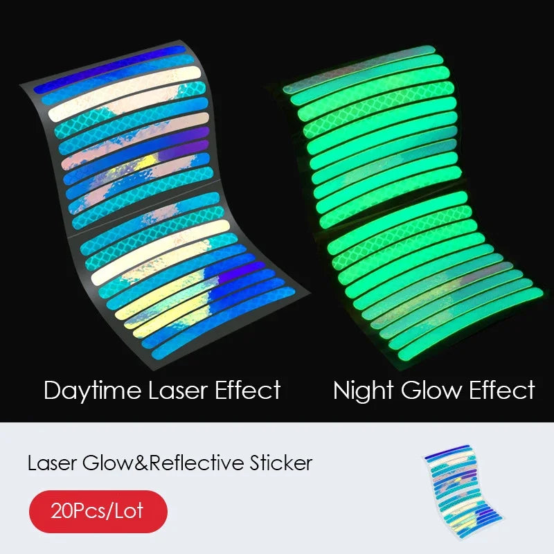 A display of multi-color laser and glow reflective stickers for safety