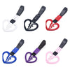 A set of five JDM Tsurikawa straps featuring heart charms in black, white, red, and purple.