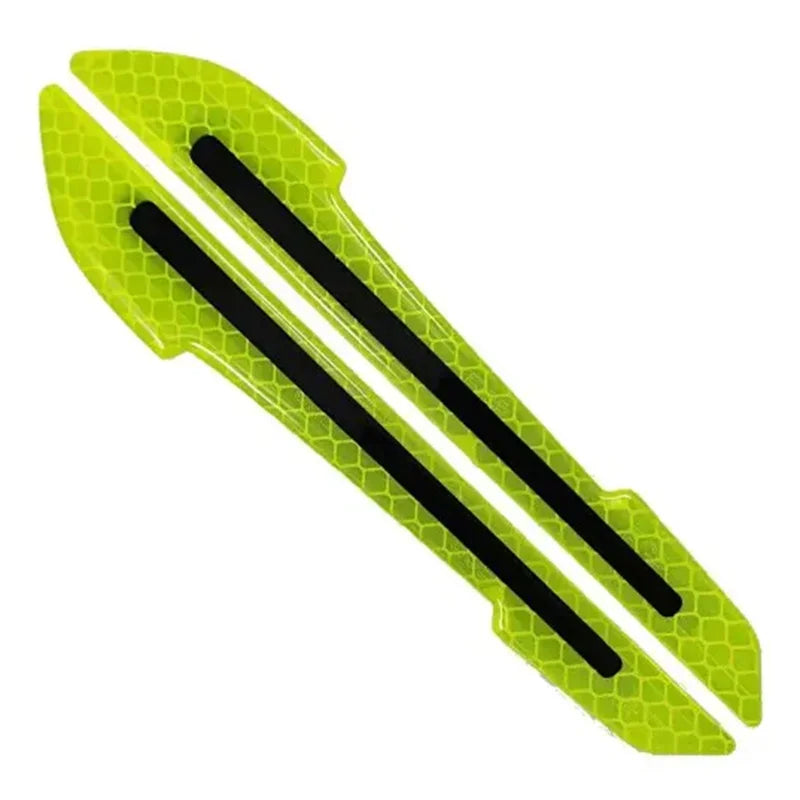 Bright lime green reflective door bumper strips designed for car mirrors.