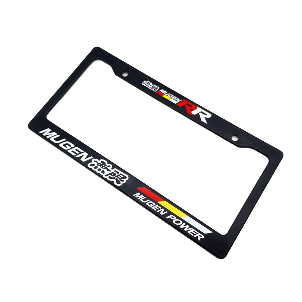 Black license plate frame decoration with MUGEN RR and MUGEN POWER branding