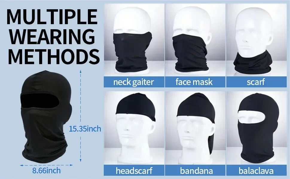 Verschiedene Methoden zum Tragen einer schwarzen Gesichtsmaske, darunter Halstuch, Gesichtsmaske, Schal, Kopftuch, Bandana un