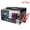 Black LED Liquid Crystal Display battery charger with intelligent pulse upgrade features and EU plug.