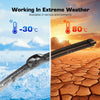 A Ford Ranger front wiper blade set is shown in a split image demonstrating performance in extreme cold and heat.