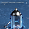 A futuristic smart chip safe charge device with a glass body and silver accents resting on a blue circuit board.