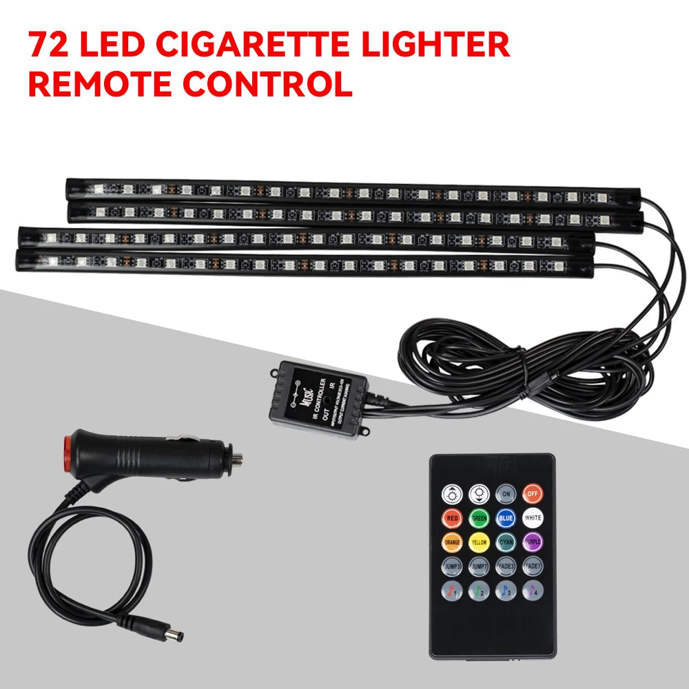 Fernbedienung für ein 72-LED-Zigarettenanzünder und zugehörige Lichtleisten.