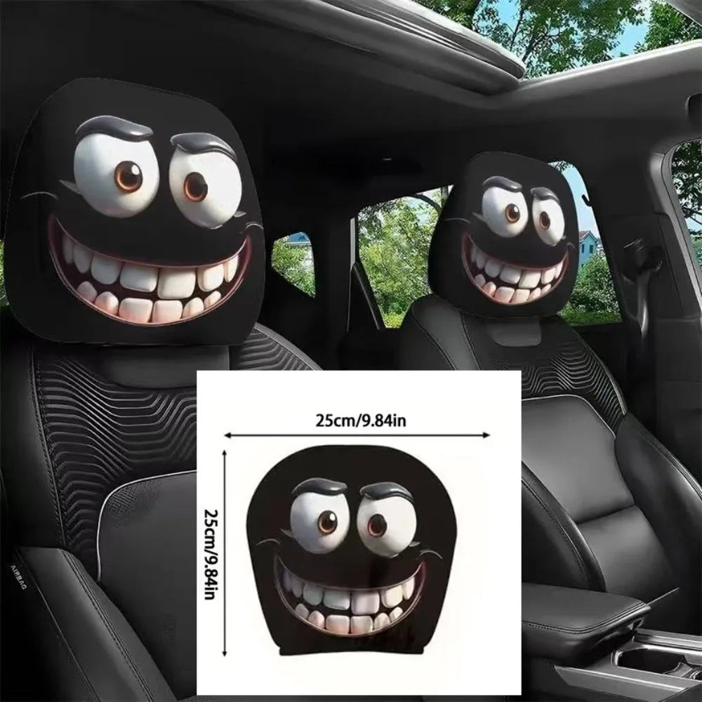 Black horror themed car headrest covers installed in a vehicle interior.