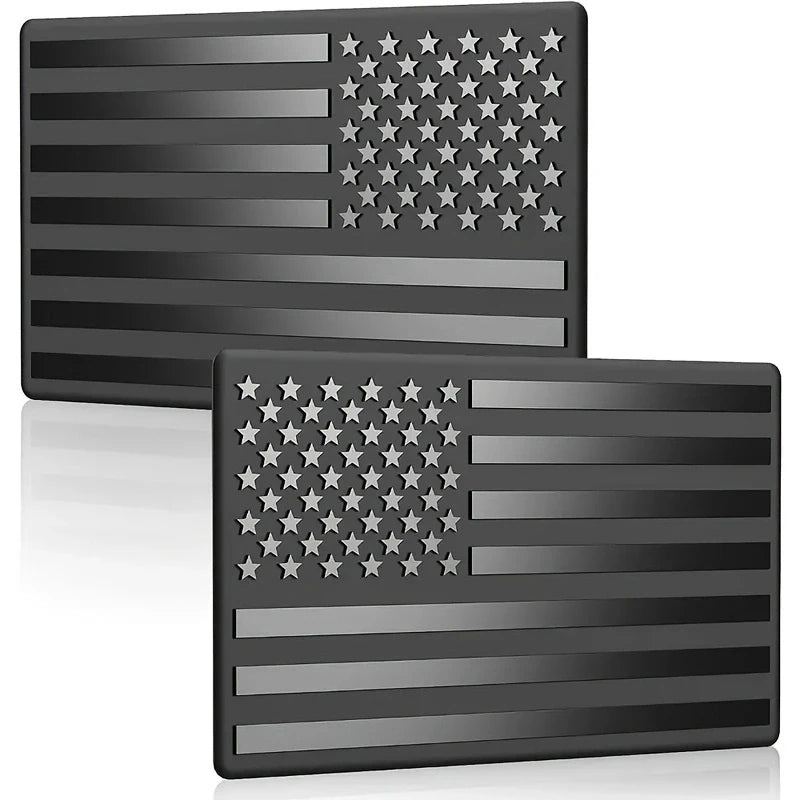 Matte black 3D American flag decals featuring stars and stripes for vehicles