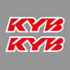 Red and white stylized KYB racing suspension decals featuring the letters KYB