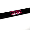 Black license plate frame decoration with pink text reading HKS Tokyo