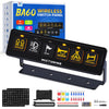 A black wireless switch panel with various lighting functions is shown next to its packaging and accessories.