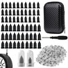 A collection of tire repair kits, including various sizes and a large quantity of clear sealant plugs.
