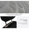 Close-up of a tire pattern print on a fabric and a black headrest with a removable support