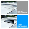 Before and after installation of a shark fin roof antenna cover on a white Honda Accord.