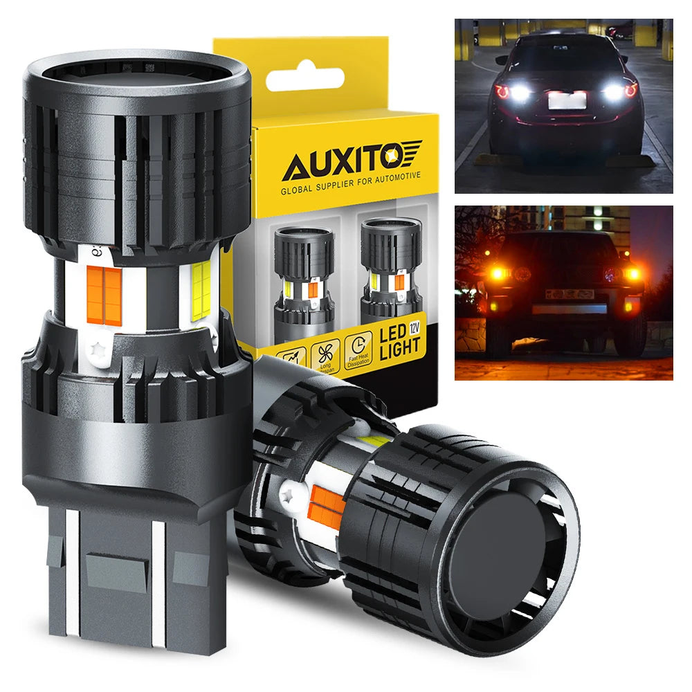 A set of universal dual color LED turn signals and a packaging box for automotive use.